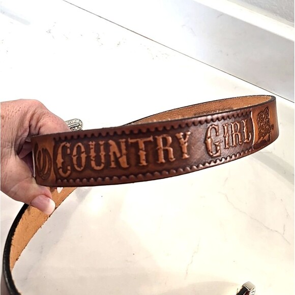 Leather Brown Belt Sz 38 Tooled Rhinestone Jessica Western Rodeo Country Cowgirl main image 5